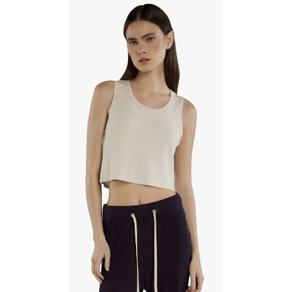 Les Tien Made For Her Sz XS Tayla Crop Lux Thermal Tank Top Ivory Waffle Texture